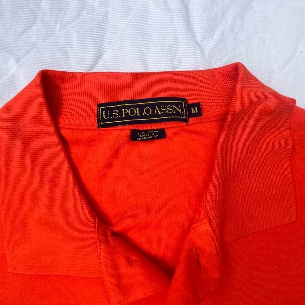 U.S. Polo Assn. Mens Medium Short Sleeve Collared Cotton Orange Polo Shirt - Picture 4 of 6